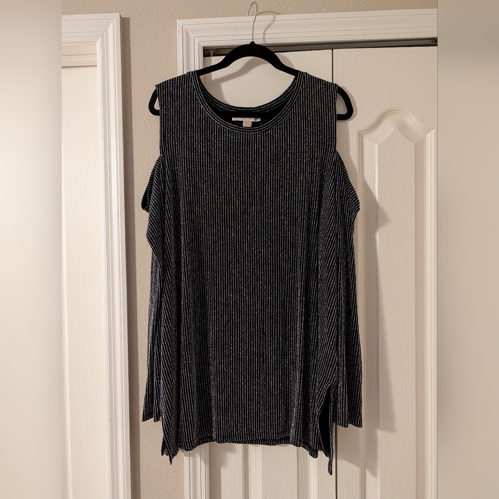 MICHAEL Michael Kors Black and Silver Cold Shoulder Blouse